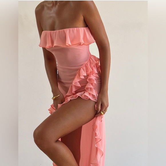 NWOT House of CB Sarina Apricot Ruffle Maxi Dress - Picture 2 of 14